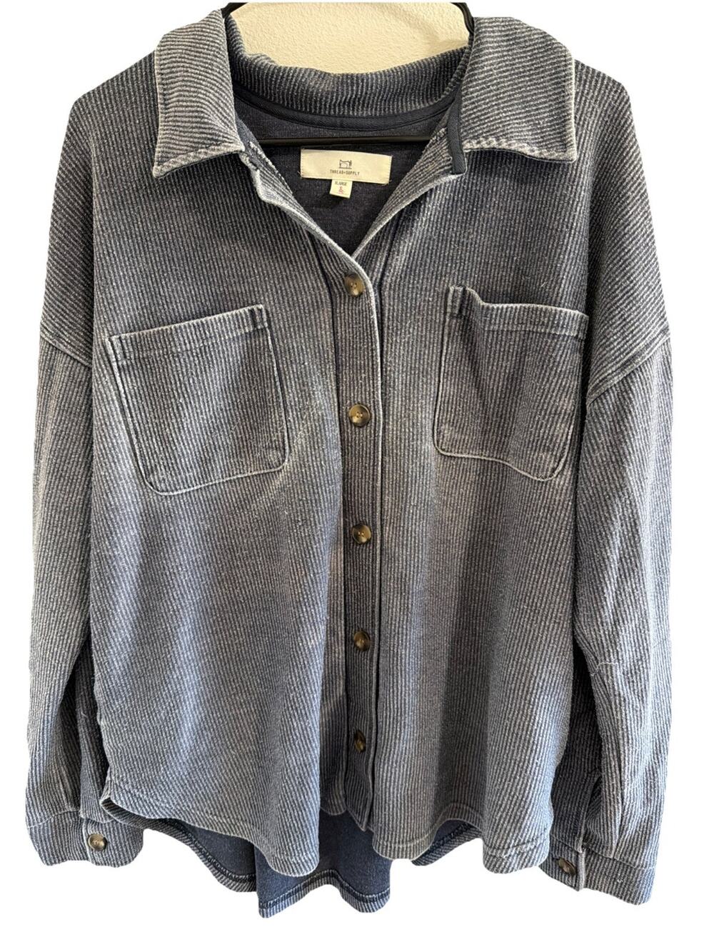 Thread & Supply Womens XL Corduroy Knit Button Down Shirt Shacket Gray